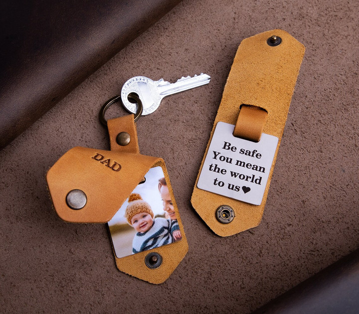Leather Photo Keychain For Dad, Dad Gift From Son Photo Keychain, Dad Keychain From Wife, Personalized Gifts For Dad, Father Day Gift