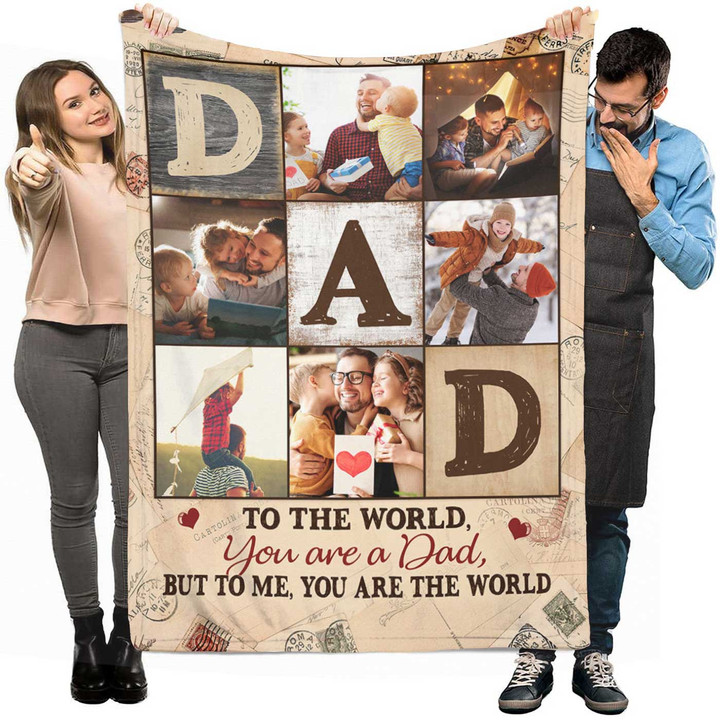 Personalized Dad Photo Collage Blanket, Gift For Dad - From Son, Daughter, Wife Father's Day Gift 2023