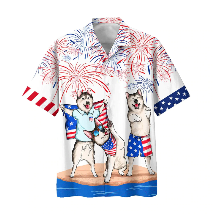 Alaska Hawaiian Shirt For 4Th Of July Patriotic, American Independence Day Dog Hawaii Shirt For Men And Women