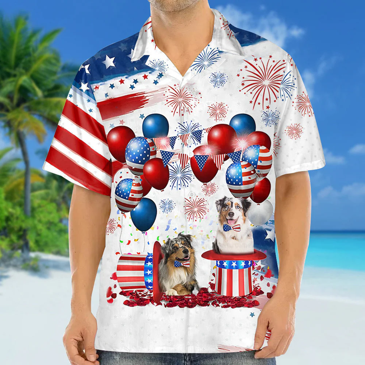 Australian Shepherd Independence Day Hawaiian Shirt, Dog Hawaii Beach Shirt Short Sleeve For 4Th Of July