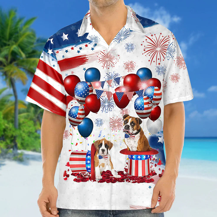 Boxer Independence Day Hawaiian Shirt, Dog Hawaii Beach Shirt Short Sleeve For 4Th Of July