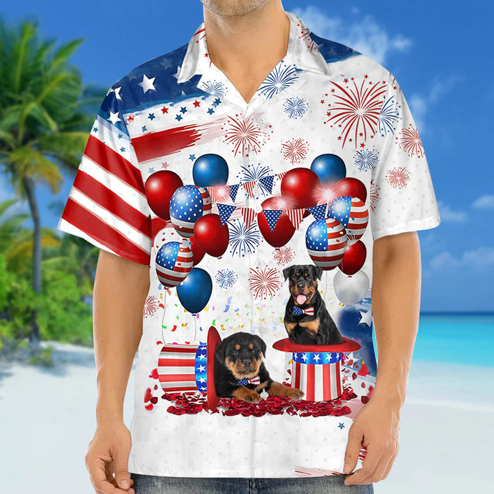 Rottweiler Independence Day Hawaiian Shirt, Dog Hawaii Beach Shirt Short Sleeve For 4Th Of July