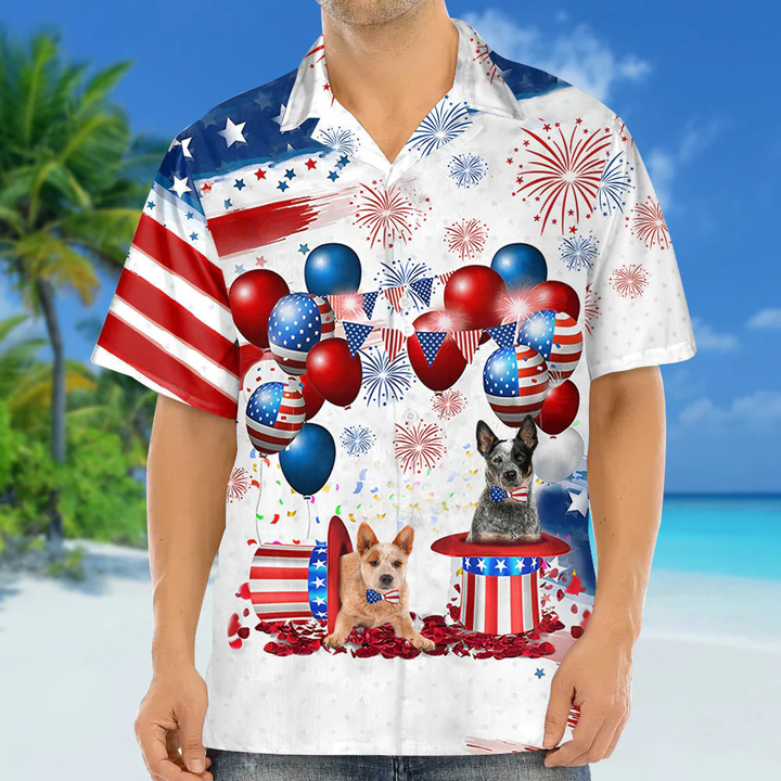 Australian Cattle Independence Day Hawaiian Shirt, Dog Hawaii Beach Shirt Short Sleeve For 4Th Of July