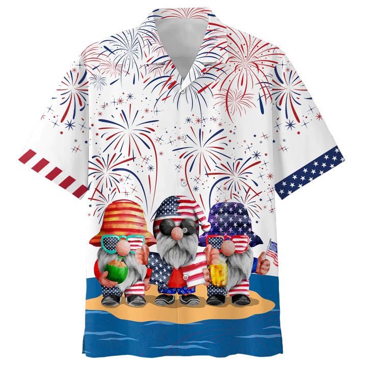 Cute Lovely Gnome Independece Day Hawaiian Shirts, Gnome Hawaii Aloha Beach Shirts, Gnomes Patriotic Lovers Gift