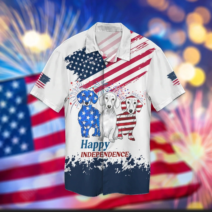 Happy Independence's Day Dog Hawaiian Shirt For Men And Women, Dog In Us Flag Hawaii Shirt For Dog Lovers