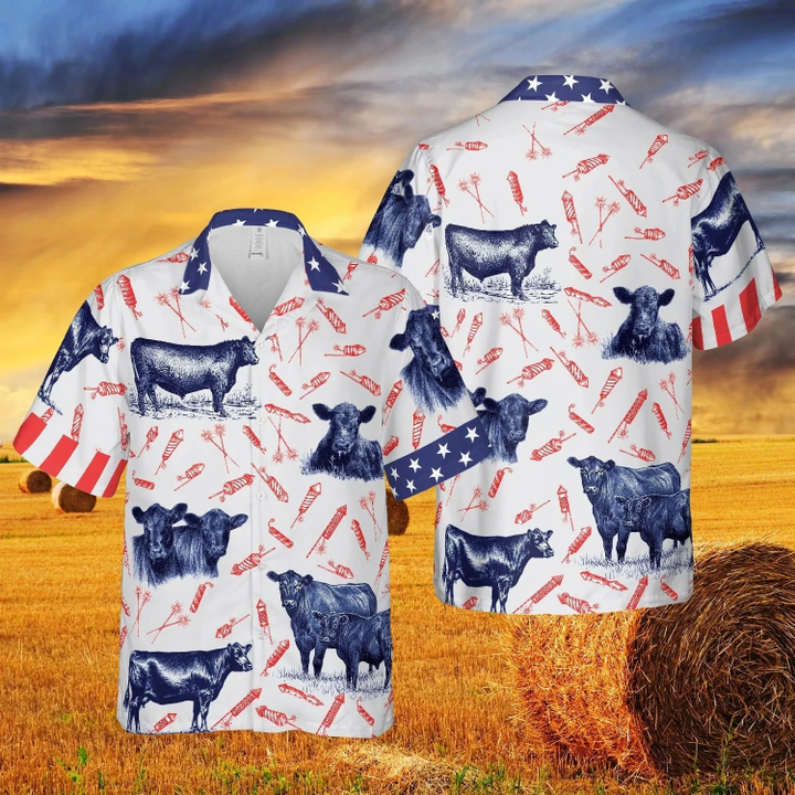 Independence Day Fire Cracker Black Angus Pattern All Printed 3D Hawaiian Shirt