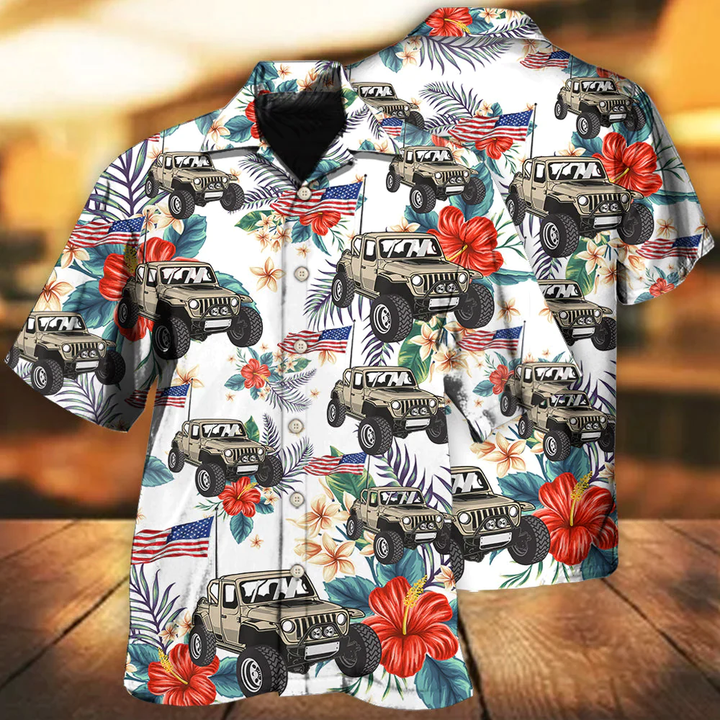 Custom Photo Car Happy Independence Day Jee All Printed 3D Hawaiian Shirt