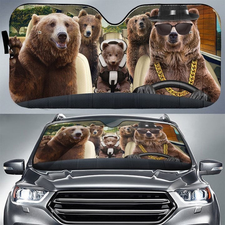 Personalized Funny Bear Car SunShade Windshield, Car Protector, Car Accessories for Men, Women, Bear Lovers