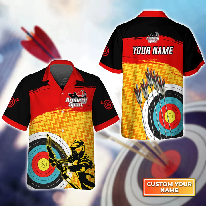 Yellow Archery Target Sign Personalized Name 3D Hawaiian Shirt Gift For Archer