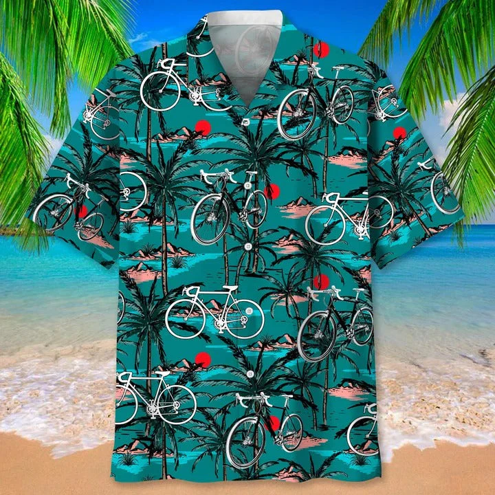 Cycling Vintage Hawaiian Shirt, Cycling Hawaii Aloha Beach Shirts, Full Print Sport Aloha Hawaiian Shirts