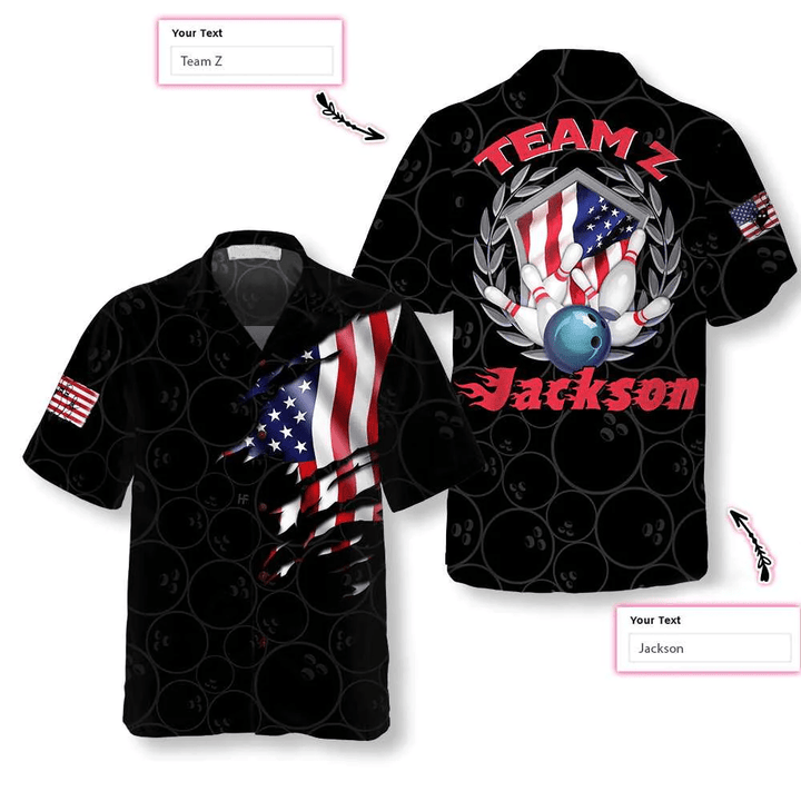 Bowling Team American Flag Custom Hawaiian Shirt, Personalized Bowling Shirt For Men & Women, Uniform Bowling Team Shirt
