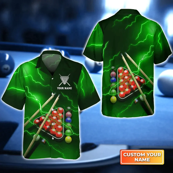 Snooker Thunder Lightning 3D Hawaiian Shirt, Billiard team shirt, Billiard shirt for men and women
