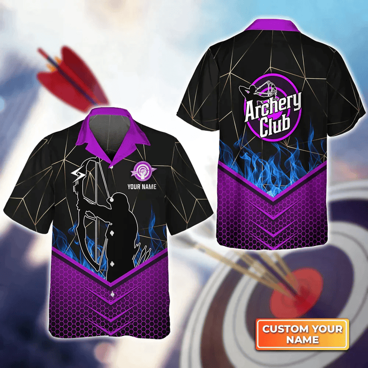 Archer In Purple Background Archery Club 3D Hawaiian Shirt, Gift For Archer Sport Lovers, Gift For Archer