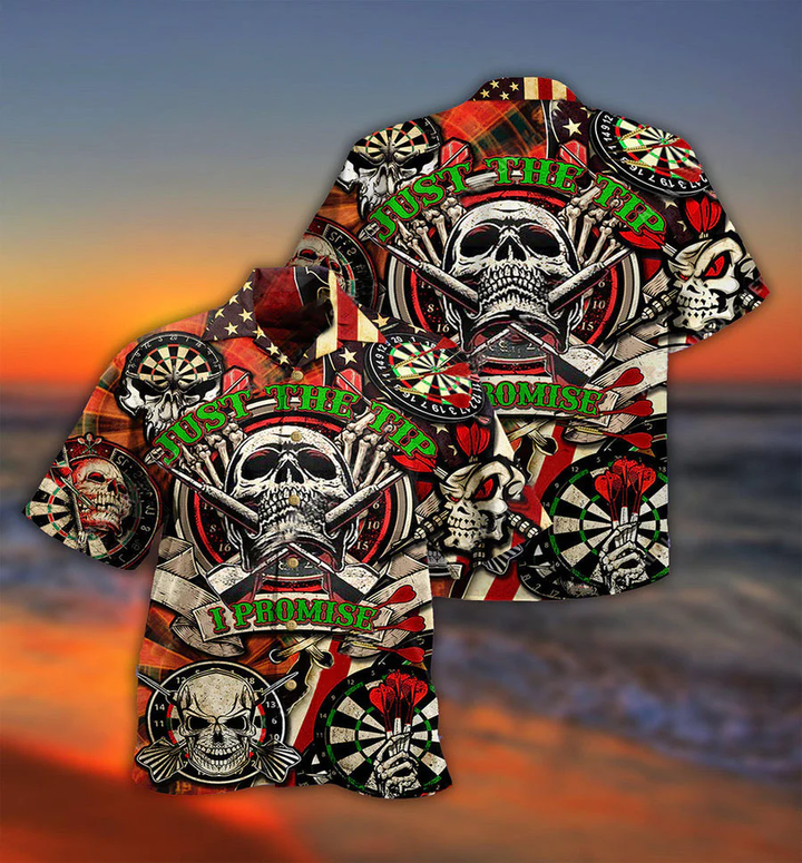 Darts Just The Tip I Promise Skull Hawaiian Shirt, 3D All Over Print dart Hawaiian Shirt, Skull Shirt