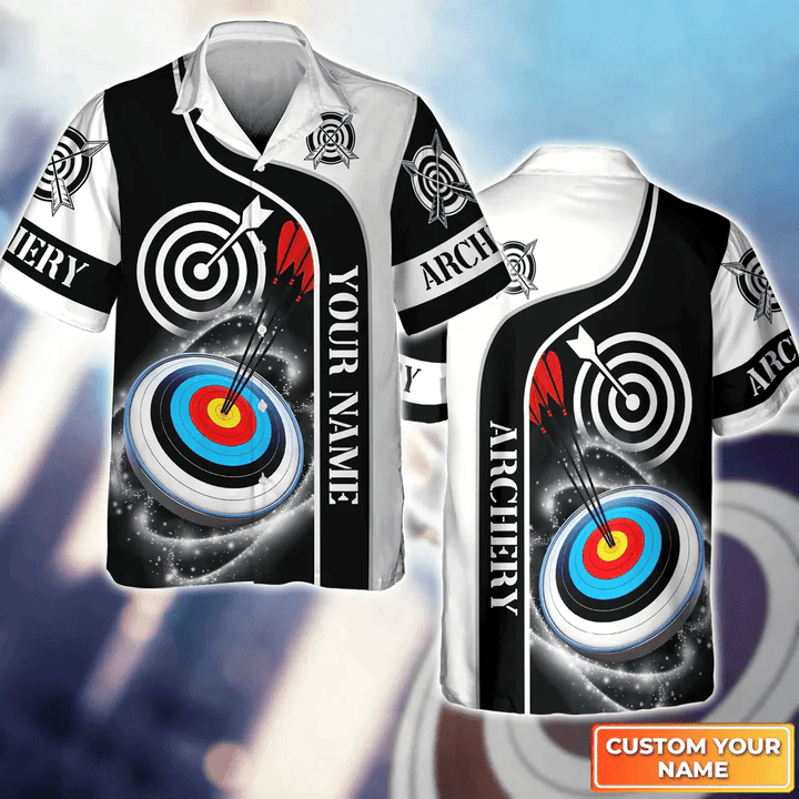 Archery Targets Black White Personalized Name 3D Hawaiian Shirt Gift For Archer, Gift For Archer Sport Lovers