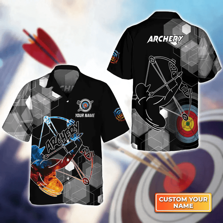Archery Summer Short Sleeve Shirts Personalized Name 3D Target Bow Hawaiian Shirt, Gift For Archer Sport Lovers, Gift For Archer