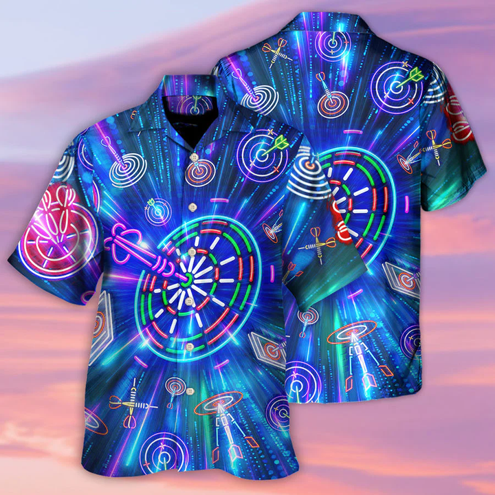 3D All Over Print Dart Neon Sign Bright Royal Hawaiian Shirt, Idea Gift for Dart Player
