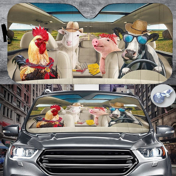 Personalized Chicken Pig Cow Sheep Car Sunshade, Car Windshield, Car Protector for Men, Women, Animal Lovers