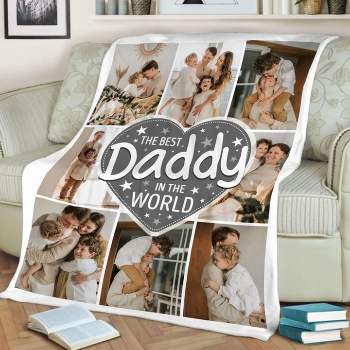 Customized Daddy Photo Collage Blanket, The Best Daddy in the World Throw Blanket