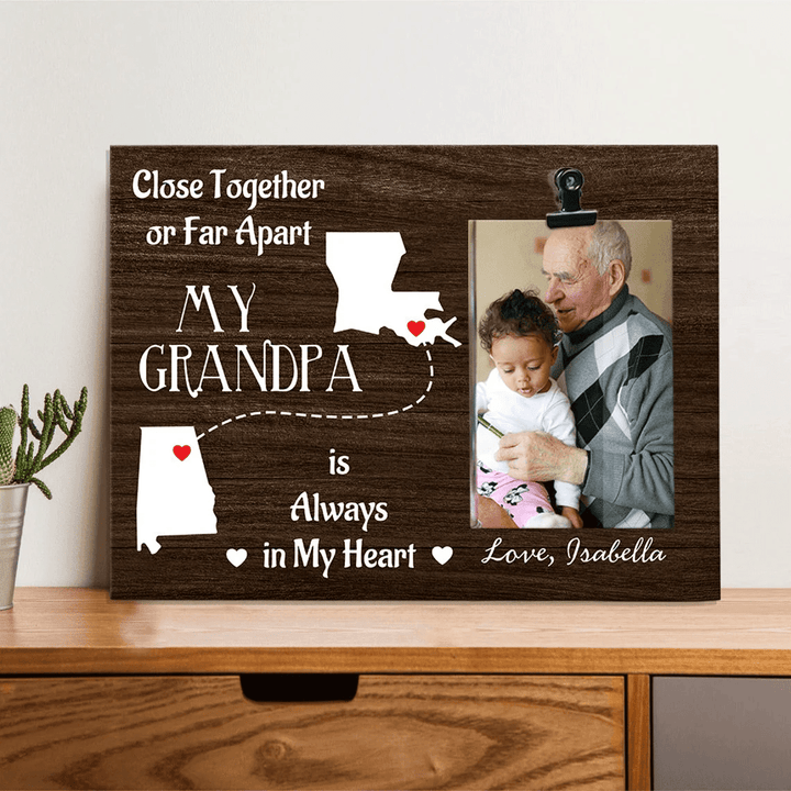 Personalized Photo Clip Frame, Gift for Grandpa, Close Together Or Far Apart, Long Distance, Father's Day Gift