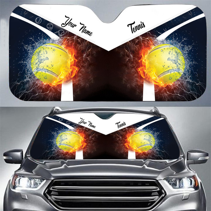 Personalized Tennis Car SunShade, Car Windshield, Custom Name Car Front Protector for Men, Women, Tennis Players