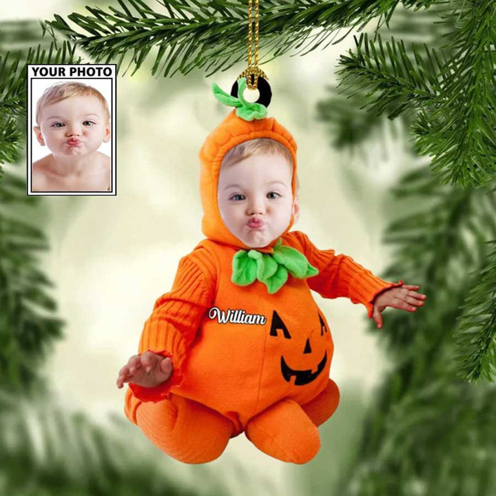 Baby Pumpkin Christmas Acrylic Ornament for Christmas Decor, Custom Baby Photo Christmas Ornament for Family