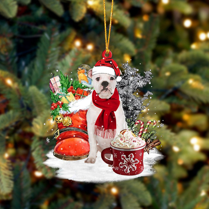 American Bulldog And Winter Cup Christmas Ornament Dog Flat Acrylic Ornament for Xmas Decor