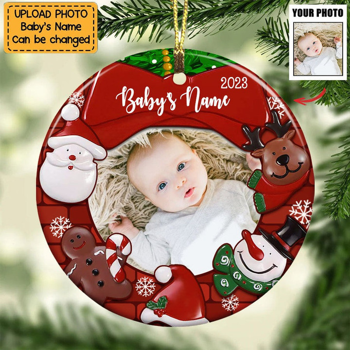 Custom Baby Photo Christmas Circle Ceramic Ornament for Xmas Decor, Christmas Gift for Son, Daughter