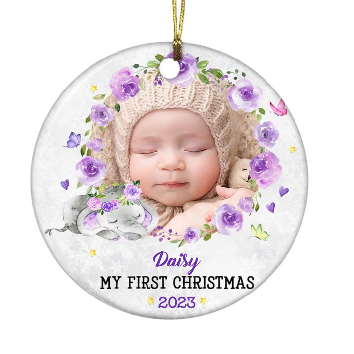 Baby's First Christmas Ornament, Custom Baby Photo Ceramic Ornament for Christmas Decor, Gift for Family