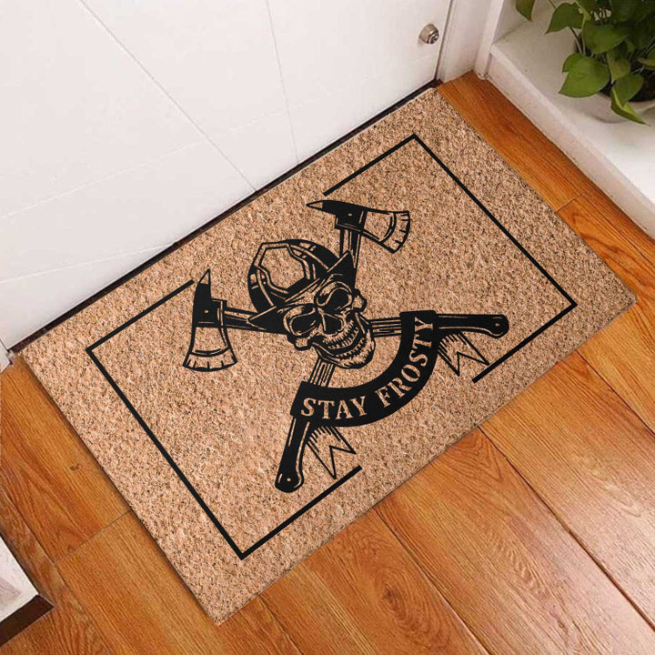 Personalized Firefighter Skull Outdoor Doormat, Custom Firefighter Skull Doormat For Home Decor, Gift For Dad