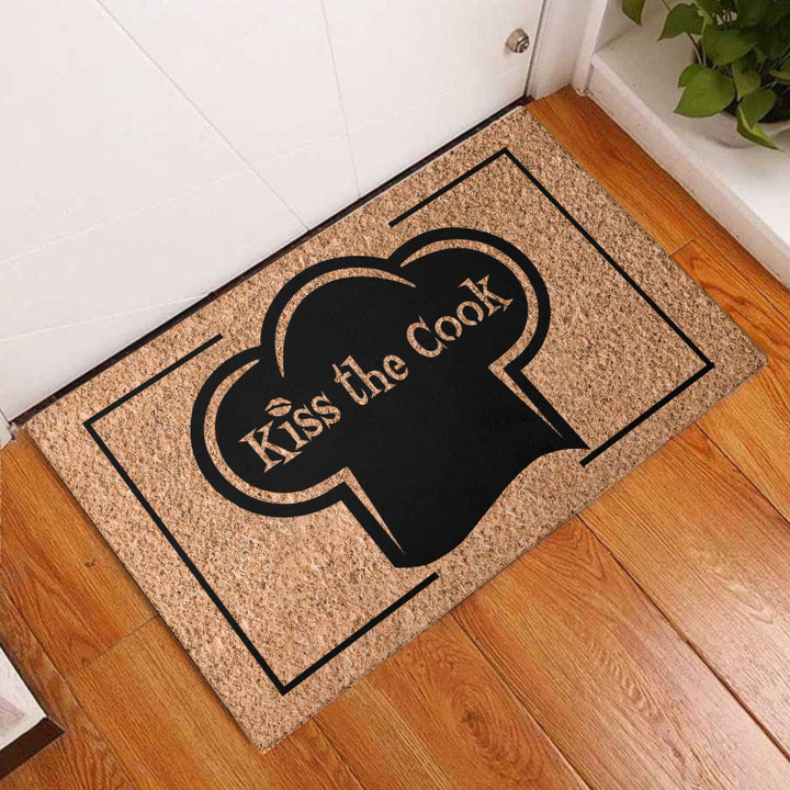 Kiss The Cook Doormat Chef Gift, Kitchen Door Mat Chef Hat, Kitchen Outdoor Or Indoor Decor Gift For Chef Cook