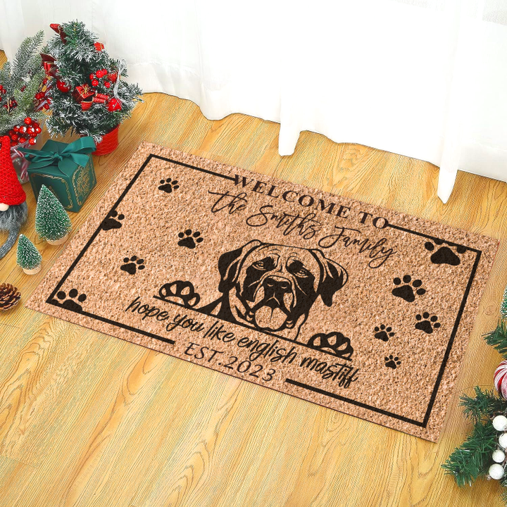 Hope You Like English Mastiff Mat, Personalized Family Doormat Gift For Dog Lovers