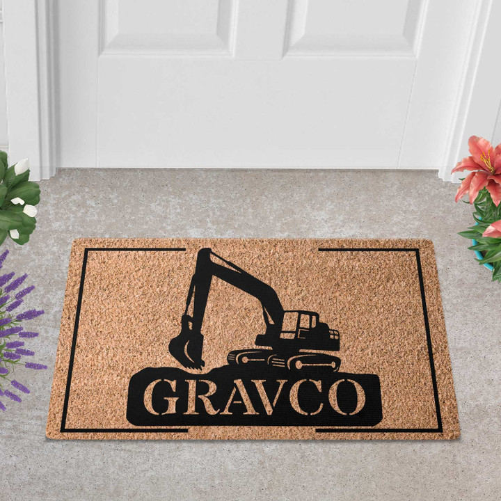 Personalized Excavator Doormat For Home Decor, Custom Name Excavator Door Mat For Front Door, Gift For Dad