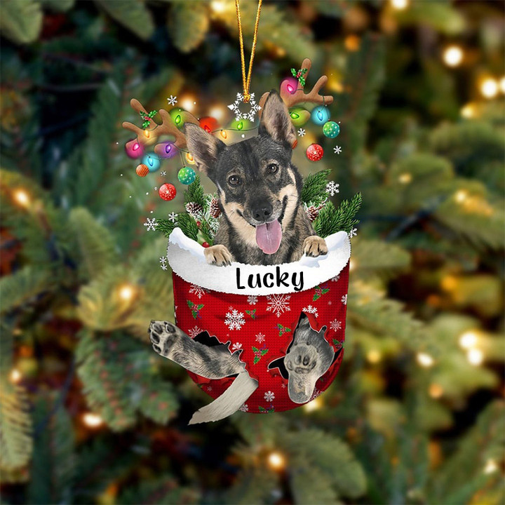 Custom Swedish Vallhund In Snow Pocket Christmas Ornament, Personalized Dog Flat Acrylic Ornament