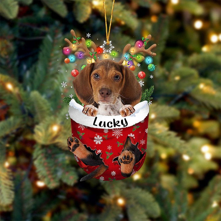 Custom Brown Beagle In Snow Pocket Christmas Ornament, Personalized Dog Flat Acrylic Ornament