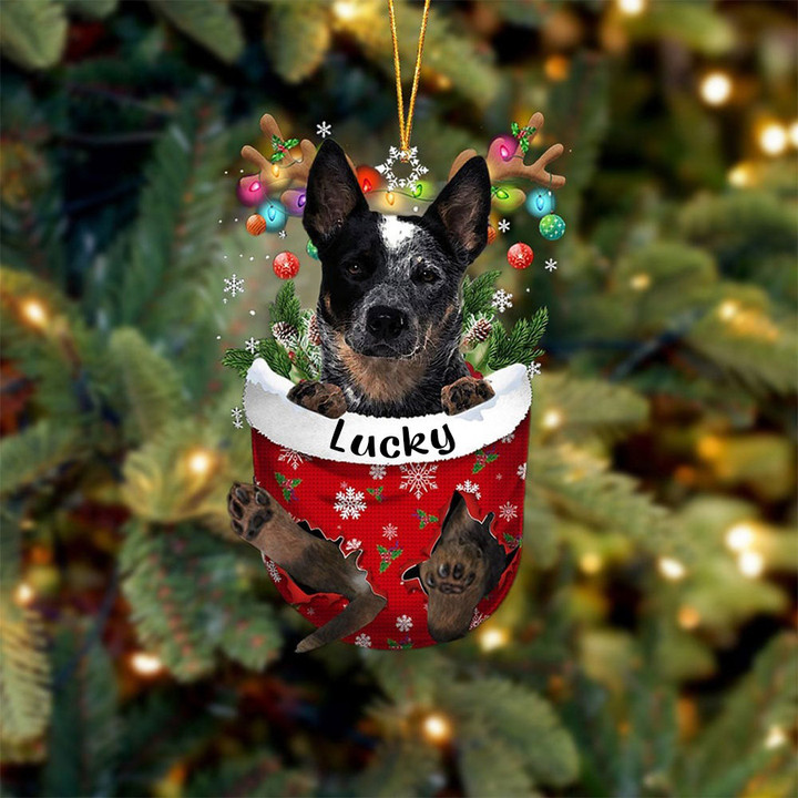 Custom Blue Heeler In Snow Pocket Christmas Ornament, Personalized Dog Flat Acrylic Ornament