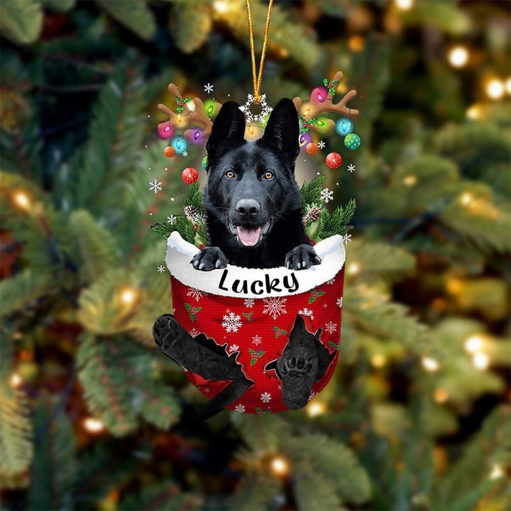Custom Black German Shepherd In Snow Pocket Christmas Ornament, Personalized Dog Flat Acrylic Ornament