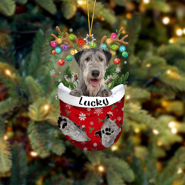 Custom Irish Wolfhound In Snow Pocket Christmas Ornament, Personalized Dog Flat Acrylic Ornament