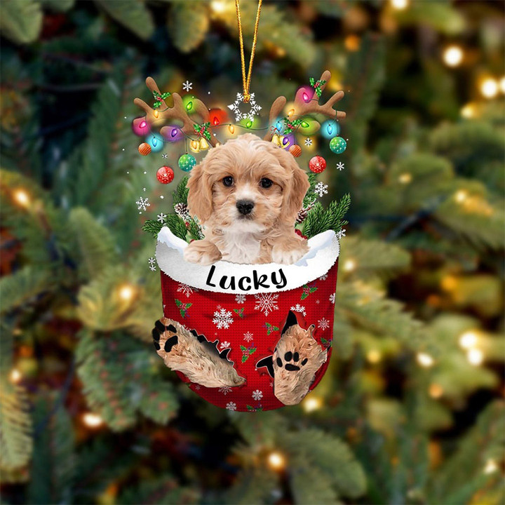 Custom Cavachon In Snow Pocket Christmas Ornament, Personalized Dog Flat Acrylic Ornament