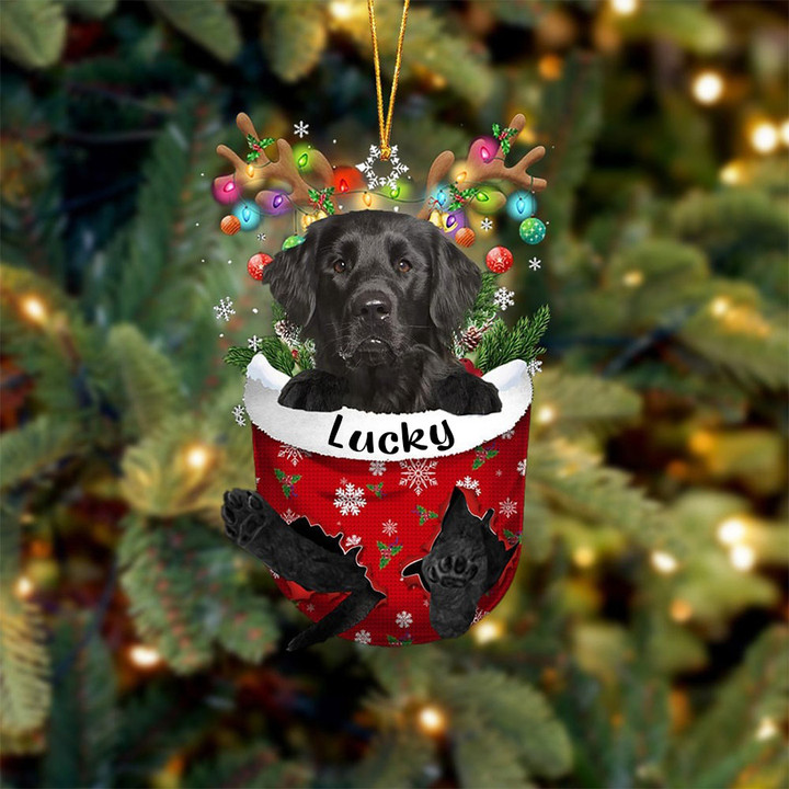 Custom Flat Coated Retriever In Snow Pocket Christmas Ornament, Personalized Dog Flat Acrylic Ornament