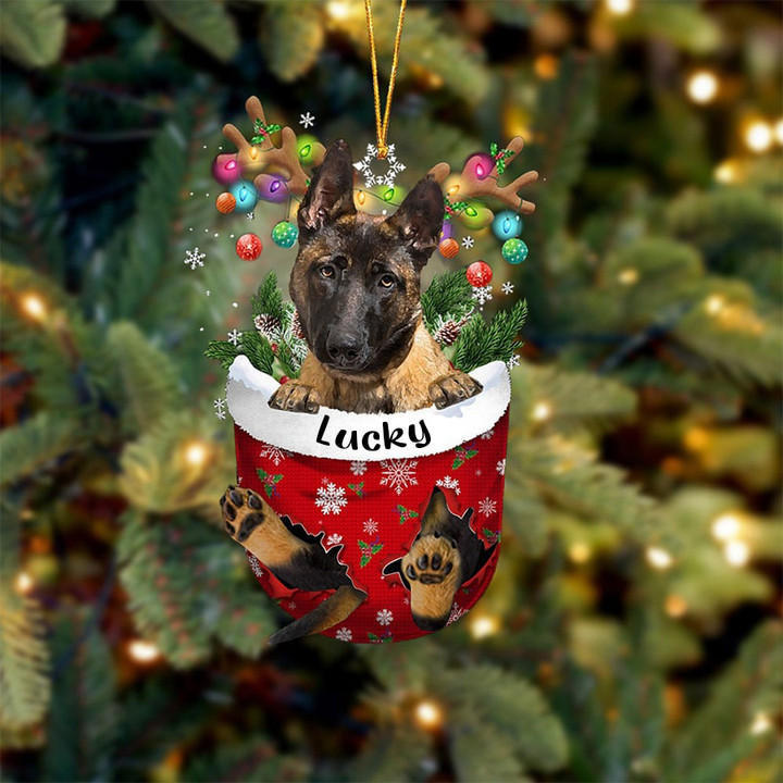 Custom Malinois In Snow Pocket Christmas Ornament, Personalized Dog Flat Acrylic Ornament