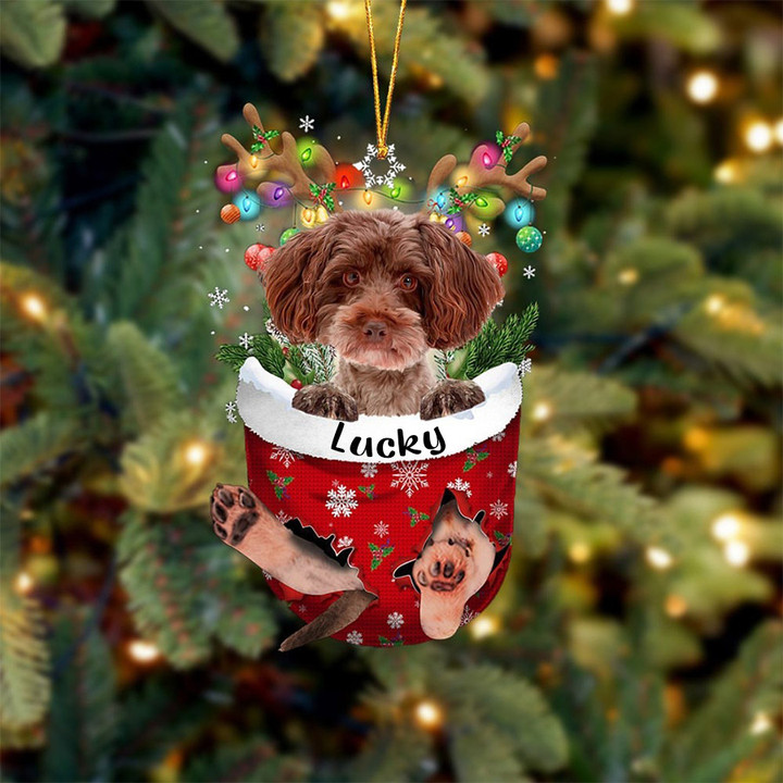 Custom Red Schnoodle In Snow Pocket Christmas Ornament, Personalized Dog Flat Acrylic Ornament