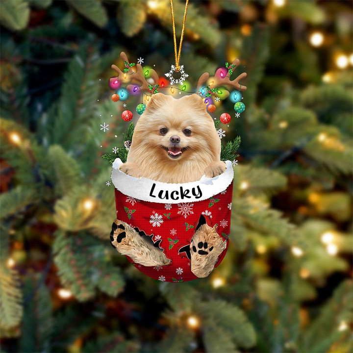 Custom Pomeranian In Snow Pocket Christmas Ornament, Personalized Dog Flat Acrylic Ornament
