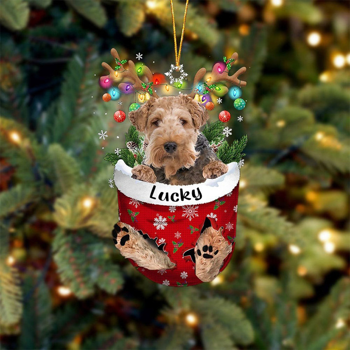 Custom Fox Terrier In Snow Pocket Christmas Ornament, Personalized Dog Flat Acrylic Ornament