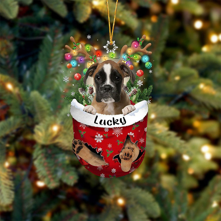 Custom Boxer In Snow Pocket Christmas Ornament, Personalized Dog Flat Acrylic Ornament
