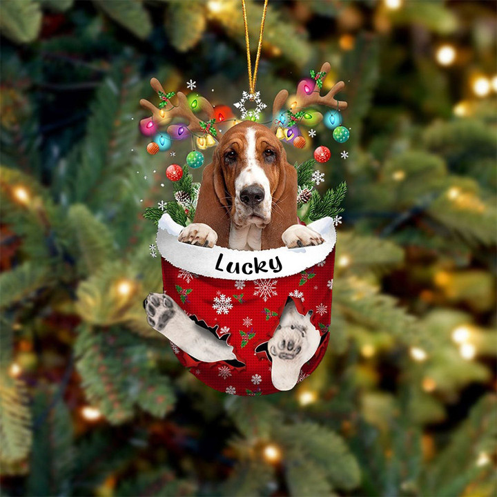Custom Basset Hound In Snow Pocket Christmas Ornament, Personalized Dog Flat Acrylic Ornament