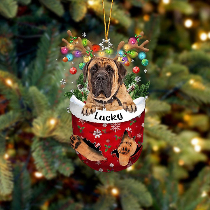 Custom English Mastiff In Snow Pocket Christmas Ornament, Personalized Dog Flat Acrylic Ornament