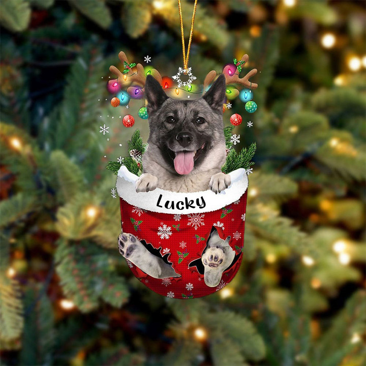 Custom Norwegian Elkhound In Snow Pocket Christmas Ornament, Personalized Dog Flat Acrylic Ornament