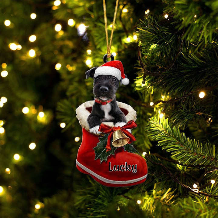 Custom Patterdale Terrier In Santa Boot Christmas Ornament, Personalized Dog Flat Acrylic Ornament