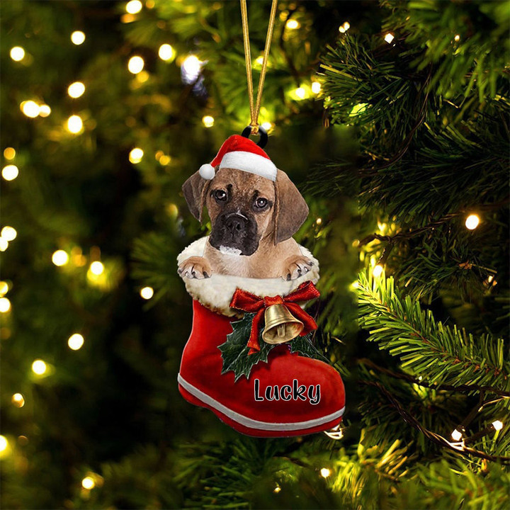 Custom Puggle In Santa Boot Christmas Ornament, Personalized Dog Flat Acrylic Ornament